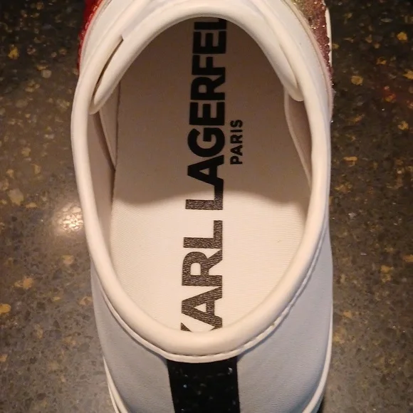 Women's White Sneakers with Multicolor Strap Karl Lagerfeld New - Picture 4 of 11